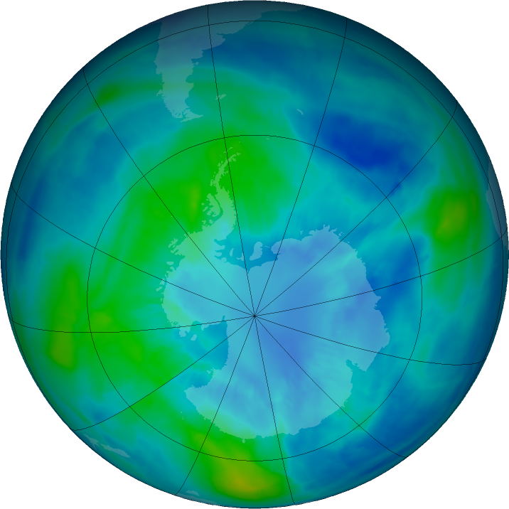 Antarctic ozone map for 01 April 2016